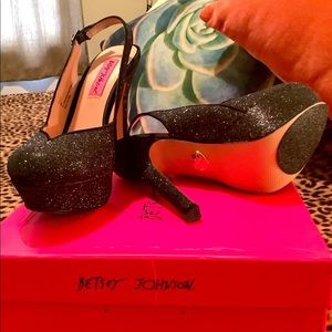 Betsey Johnson Dizzy Black Glitter Heels
